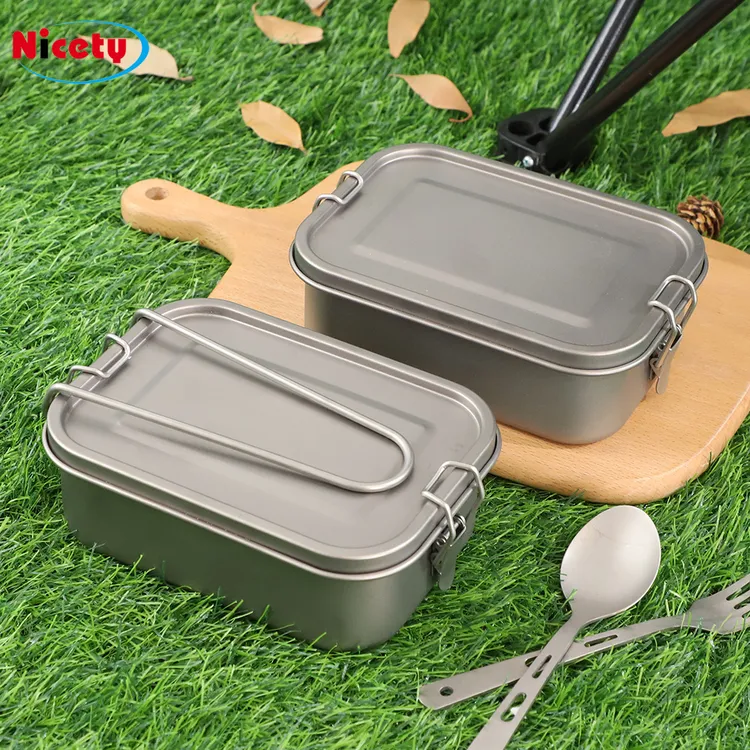 户外便携纯钛饭盒可折叠手柄密封设计适合野炊露营家用