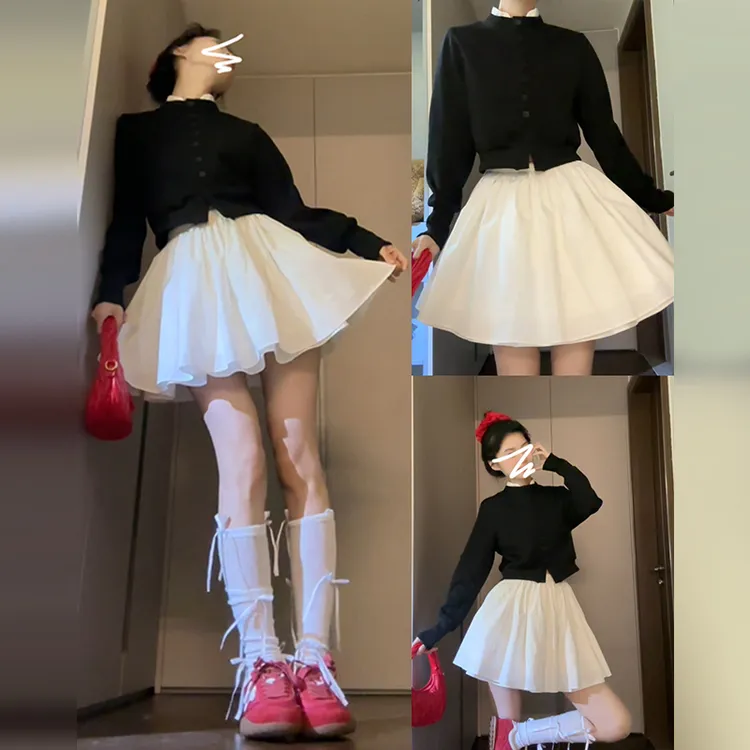 法式赫本风高级感黑色2025秋季小个子套装气质短裙8122