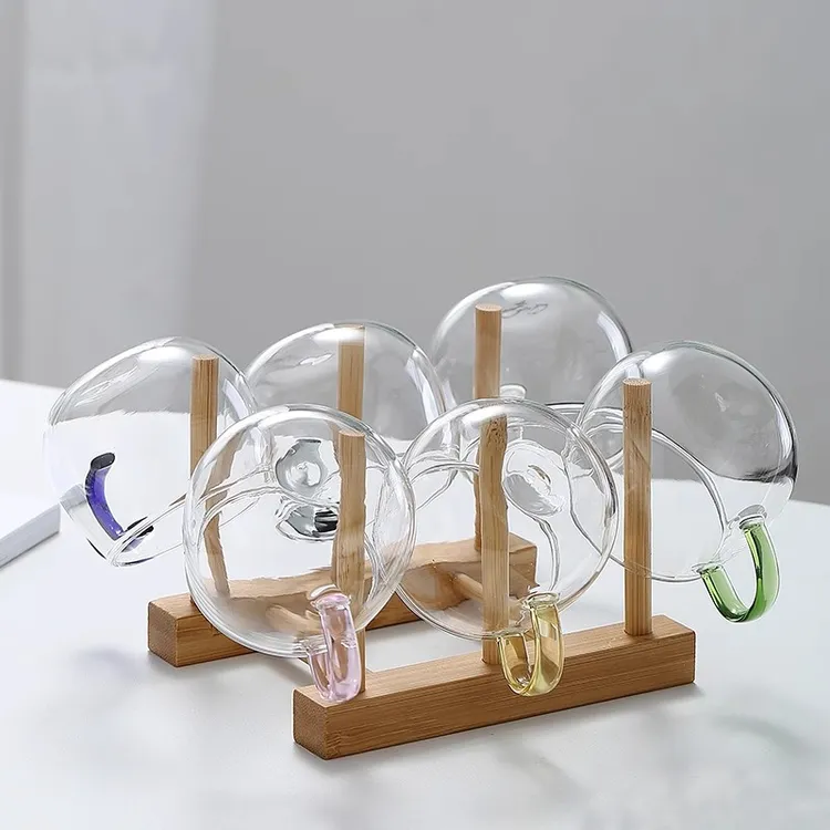 加厚带把玻璃小茶杯套装6只高颜值彩色150ml迷你功夫茶具品茗杯子