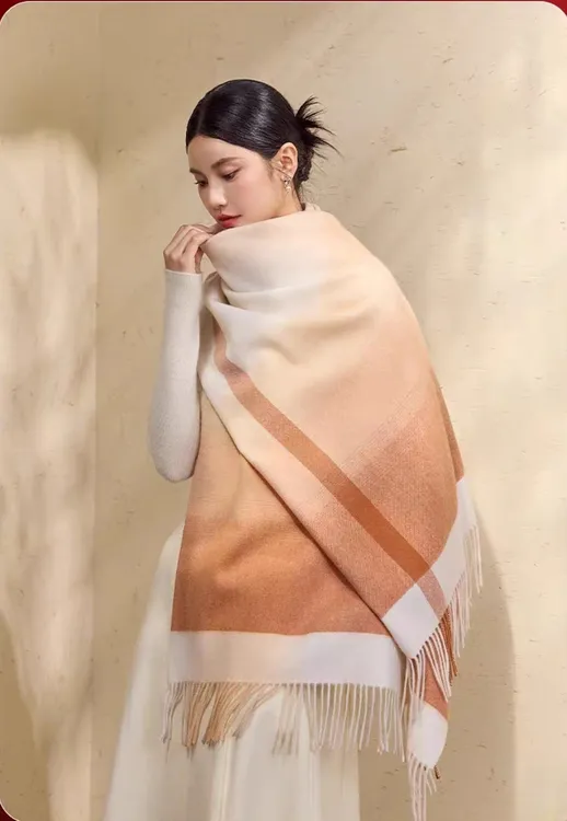 【落日余晖】绵羊毛渐变色秋冬氛围感大披肩