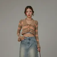 008V【金拐子专属】CHUU木耳边设计微喇袖小香风气质针织衫-F