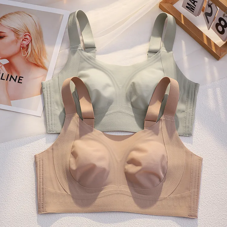 无痕内衣女夏季薄款大胸显小收副乳防下垂全罩杯调整型大码文胸罩
