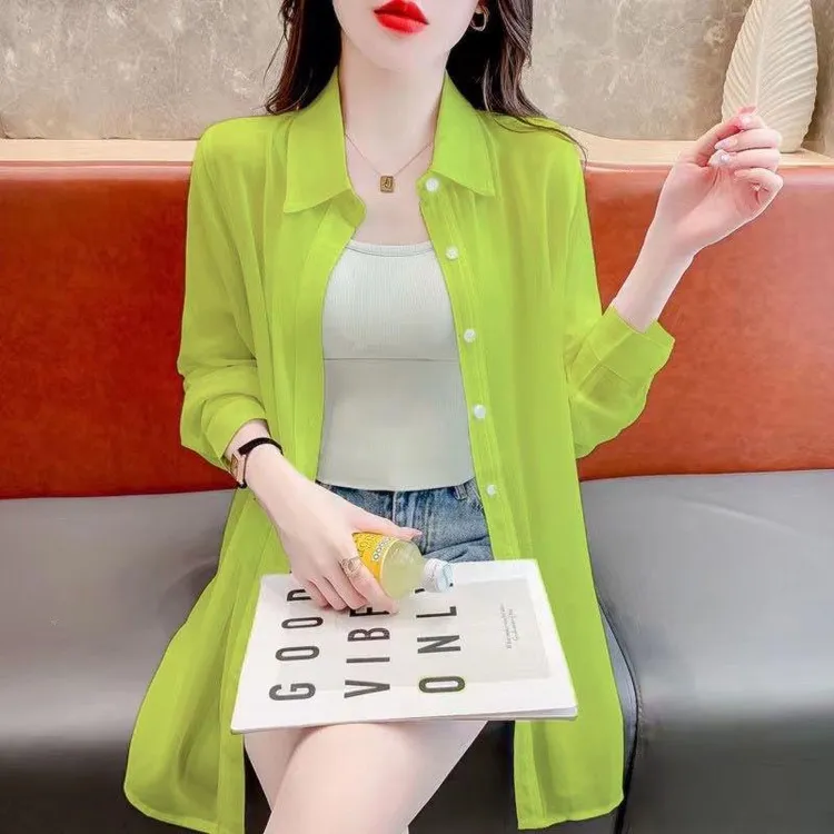 冰丝薄款防晒衣女款2025新款夏季宽松透气衬衫中长款上衣外套