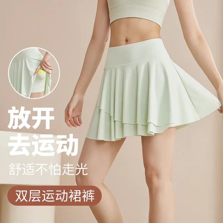 K4176大码运动短裙女夏防走光速干瑜伽短裤胖MM假两件健身半身裙