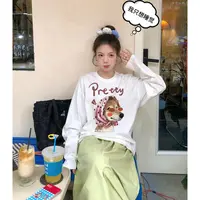 小狗t韩版狼外婆卡通拼接长袖洋气休闲上衣百搭情侣装圆领打底衫