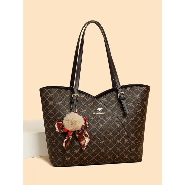 袋鼠真皮洋气单肩包2025冬季新款大容量托特包送妈妈通勤包大包包