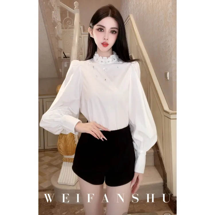 WEIFANSHU/魏凡舒【白茶书信】秋冬新款设计感简约时尚灯笼袖衬衫