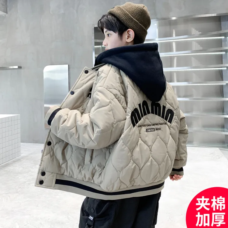 男童外套秋冬款夹棉加厚2025新款冬季棒球服中大儿童男孩冬装棉服