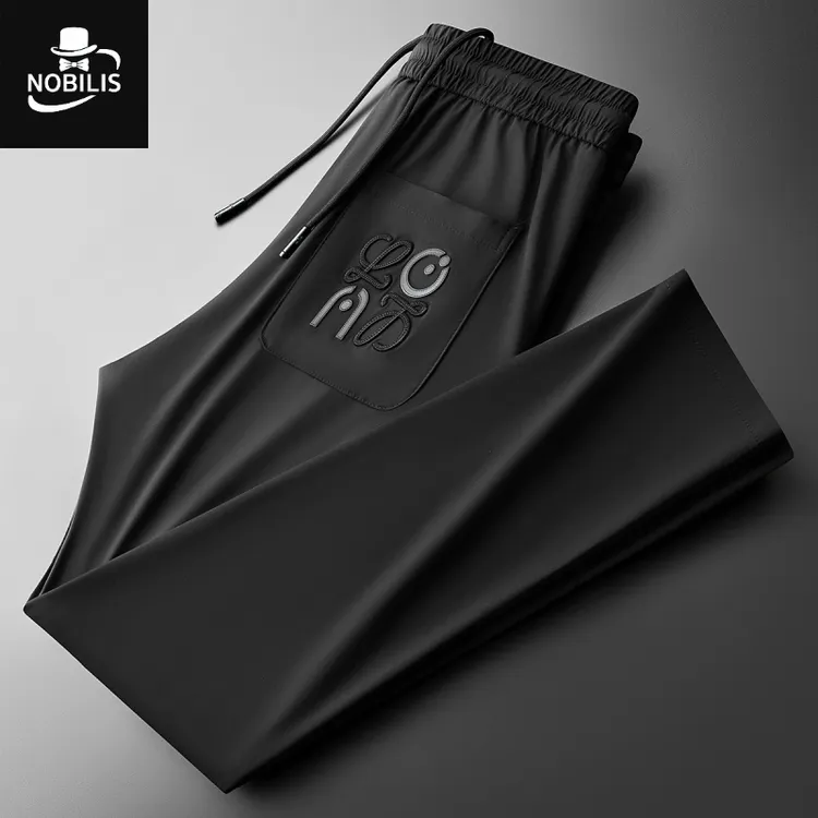 夏季高端时尚潮流冰丝轻薄抗皱速干运动裤男士修身直筒卫裤休闲裤