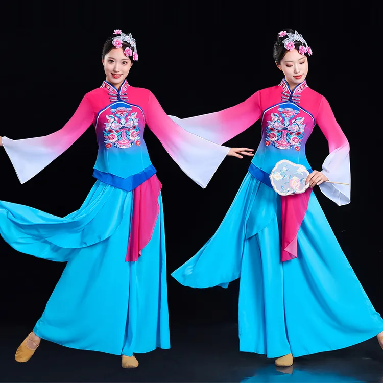 陕北秧歌展演绥德队秧歌服民间扇伞舞演出服女广场舞蹈服打鼓舞服