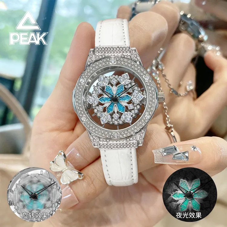 匹克正品五芒星旋转女士轻奢小众镶钻潮流时来运转手表送女友礼物