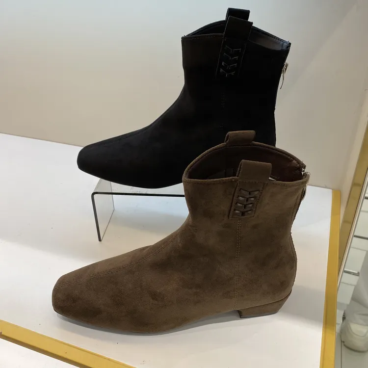 [花仙子]舒适时尚休闲58723百搭粗跟平底秋冬时装弹力靴