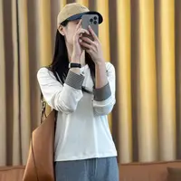 MOL CHIC"秋漾"25秋冬T恤拼接袖口外穿打底百搭气质莫兰M25925-1