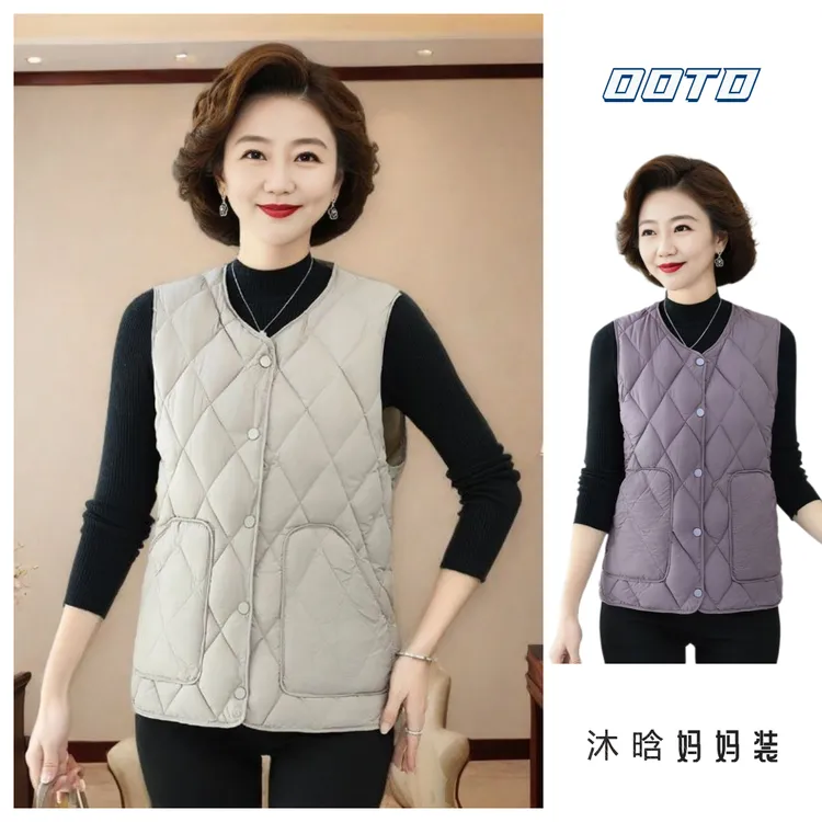 中老年女士时尚妈妈秋冬装轻薄百搭棉服马甲宽松保暖外穿坎肩背心