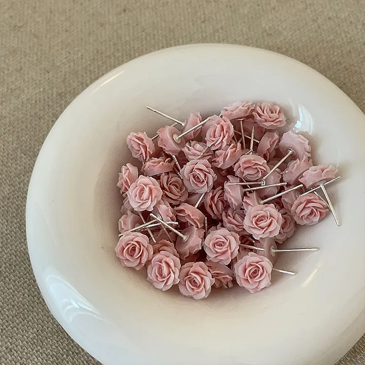 粉色玫瑰花耳钉女甜美小巧独特个性耳环精致优雅时尚气质百搭耳饰