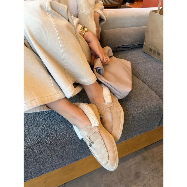 RRB Design高丝光羊反绒獭兔毛内里锁头装饰保暖乐福鞋百搭懒人鞋