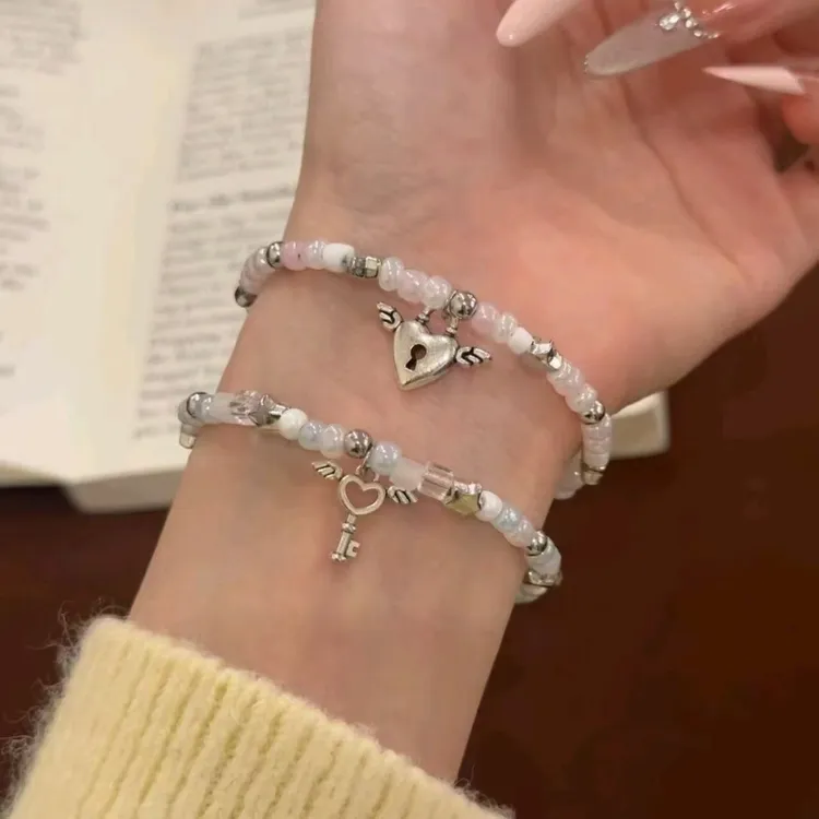 合金手链 天使之锁情侣款手链ins小众串珠拼接男女通用女礼物