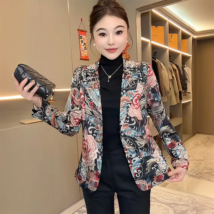 C377西服西服领洋气西装修身春季女时尚秋季网红春秋碎花气质长袖