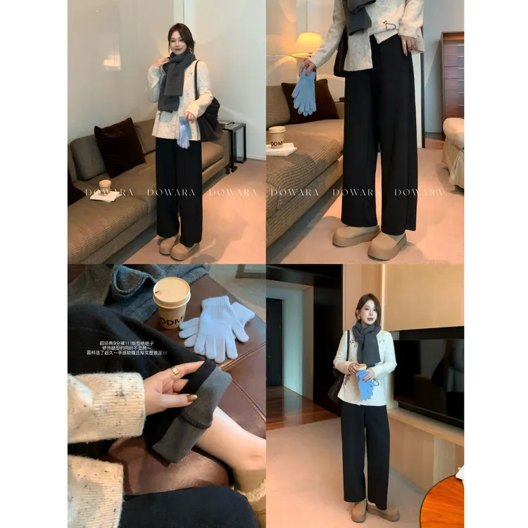 大婉酱微胖定制【墨色流影】冬季绵羊毛百搭简约9分裤休闲裤子2527D