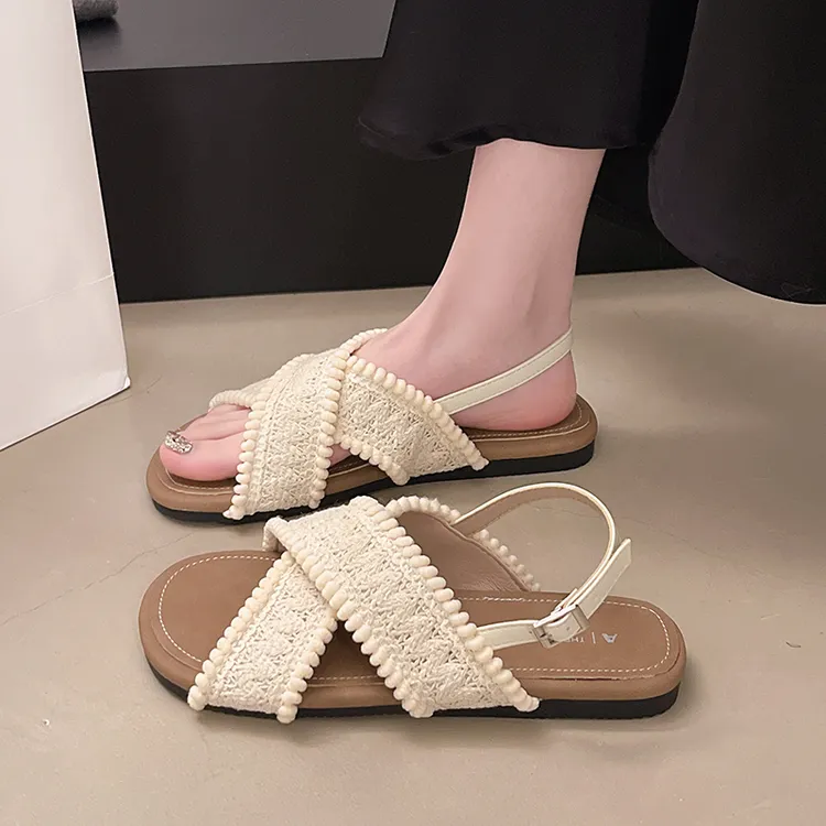 复古风凉拖2025新款夏日编织交叉波希米亚学生平底罗马鞋