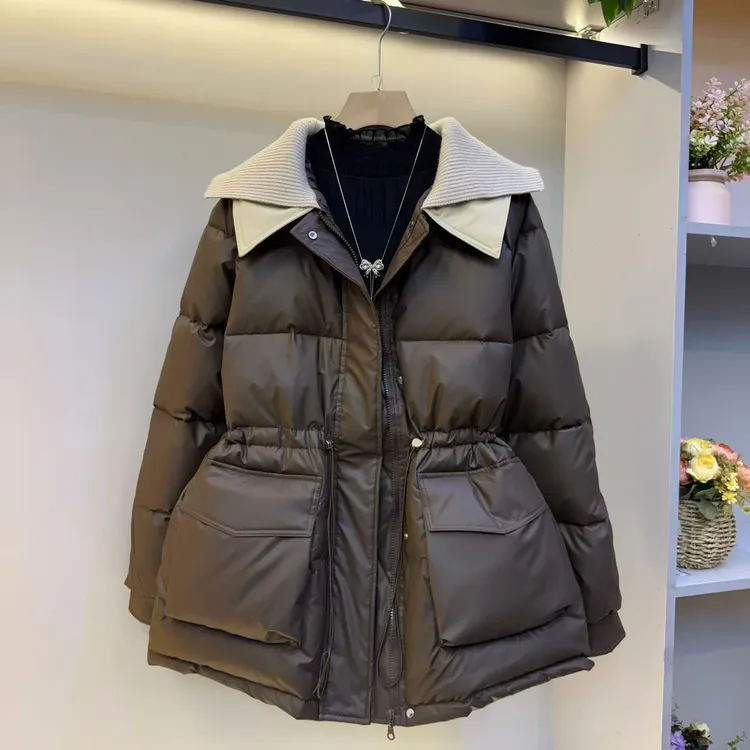 秋冬韩版夹棉立领撞色收腰显瘦氛围感小棉袄外套