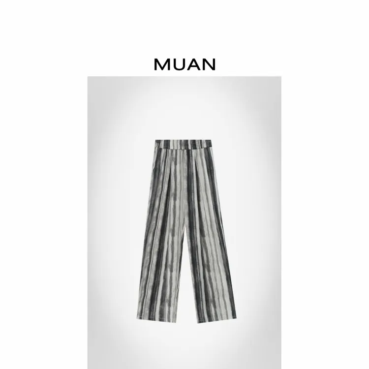 MUAN：《国风水墨裤》定制高级百搭简约水墨晕染空调裤女F8-5608