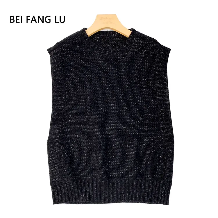 3071#Q叠穿好搭单品！秋冬羊毛亮丝气质圆领无袖圆领针织马甲女