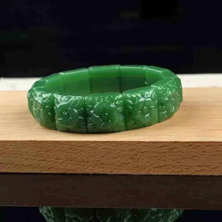 复古个性款花朵宽面绿色手链