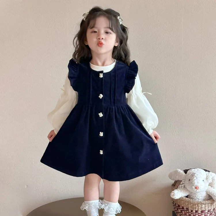 女童灯芯绒背心连衣裙套装2025新款春季儿童宝宝两件套公主风裙子