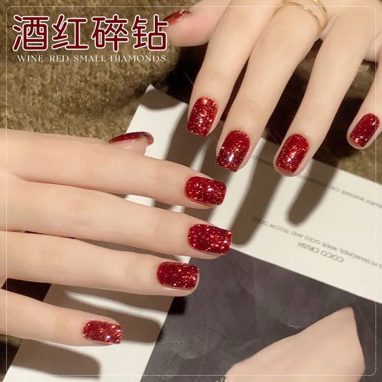 【菊籽老师推荐】爆闪红钻亮片指甲油胶新年新娘车子酒红色碎钻胶