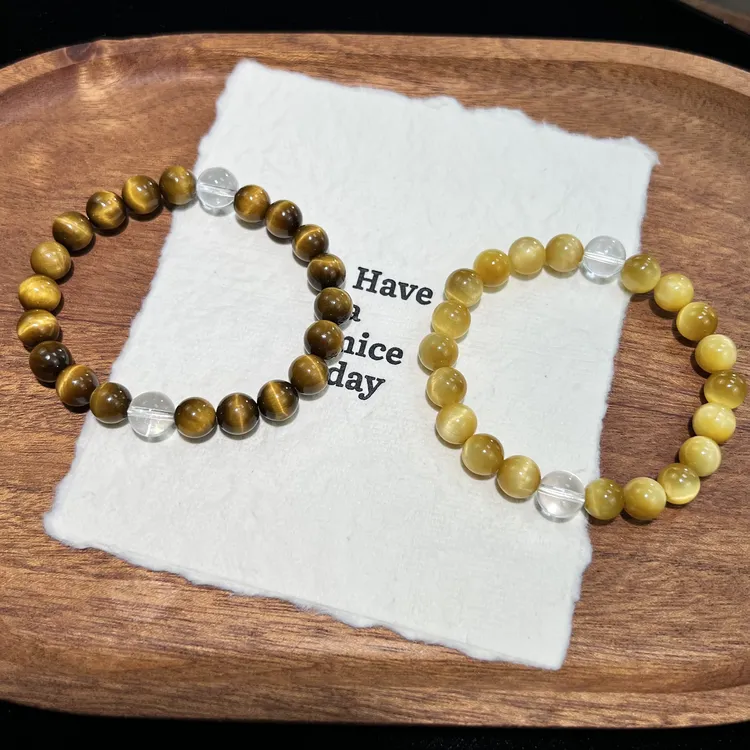  【相伴一生】天然虎眼石+白水晶设计手串时尚精美素圈情侣款闺蜜款