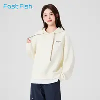 快鱼2025冬季新假两件圆领加绒卫衣外套女加厚韩版简约慵懒风上衣
