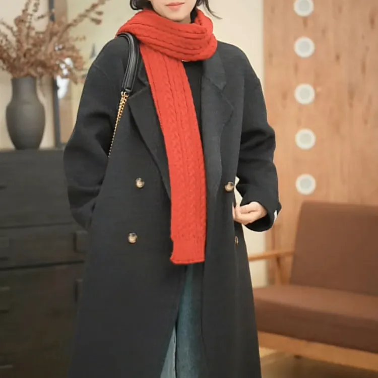 双面大衣女秋冬西装领长款宽松显瘦高级感韩版羊毛呢外套中长款