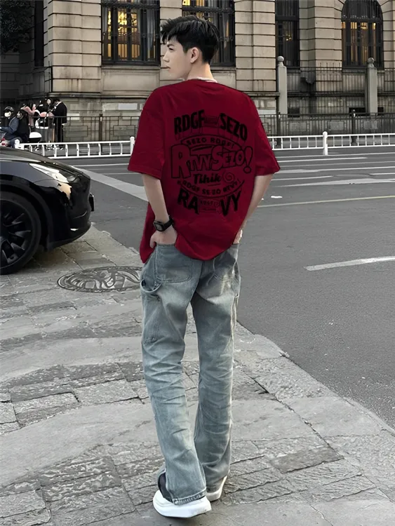 【重磅纯棉】2025新款美式夏季复古高街宽松潮流个性百搭男短袖t恤