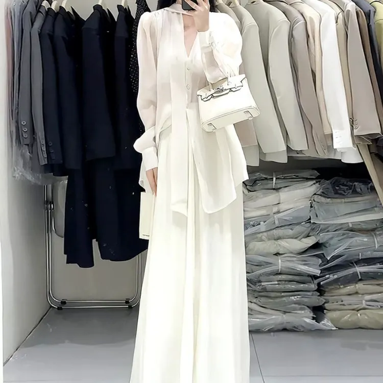 春夏季新款气质茶歇法式飘带两件套女温柔风高级感高腰半裙衬衫潮