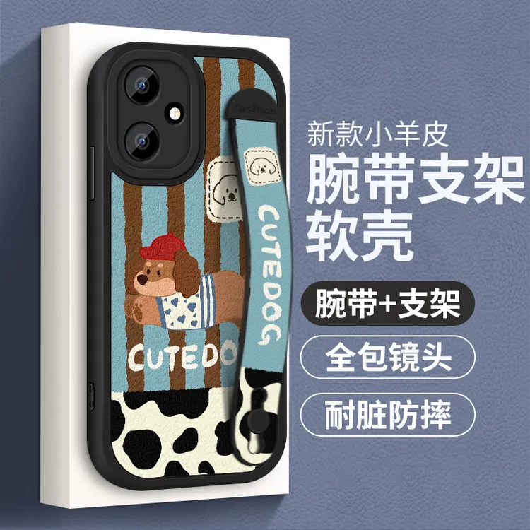 适用于荣耀400手机壳荣耀400pro腕带支架全包防摔小羊皮软腊肠狗