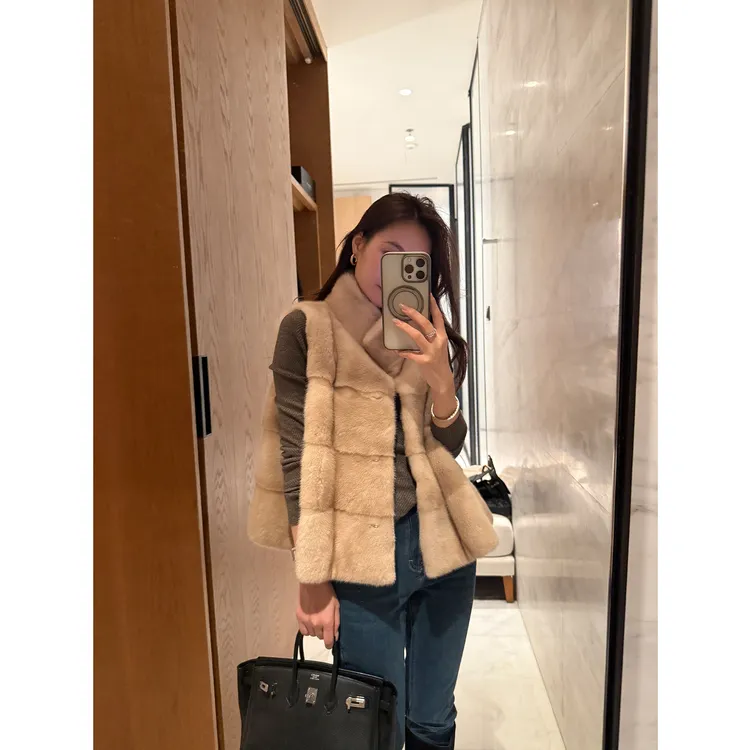 KEEP KAPU靠谱【暮光烤雪】进口紫金级米黄立领水貂马甲KP253170