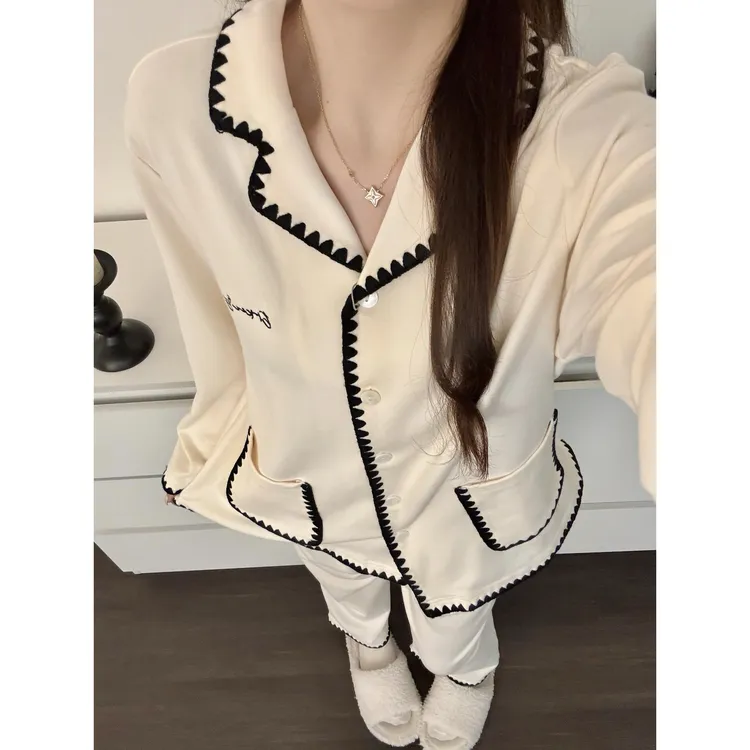 韩系甜美气质简约字母睡衣女款秋季新款可外穿居家服长袖长裤套装