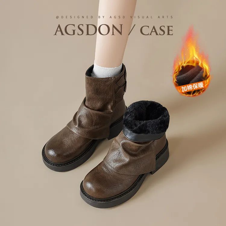 奥古狮登雪地靴女冬季2025新款加绒加厚马丁靴棉鞋子勃肯堆堆靴子
