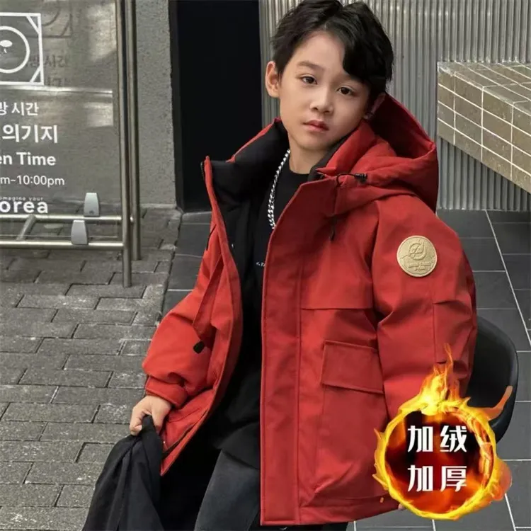【加绒加厚】男童棉衣2025加厚中大童新款男孩连帽冬季儿童棉服