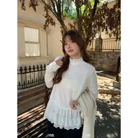 蕾丝拼接半高领长袖衬衫女春秋法式减龄洋气百搭气质显瘦内搭上衣