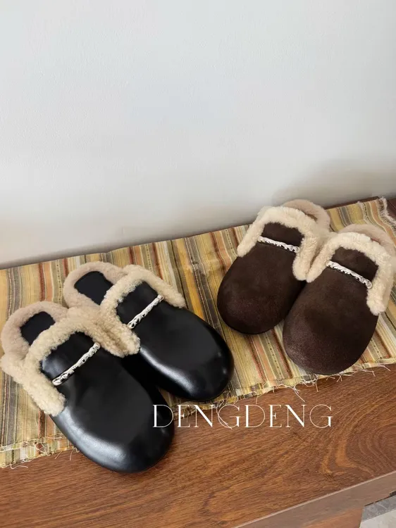 【DENG】2025时尚休闲真羊毛舒适柔软通勤百搭拖鞋复古3.5CM勃肯鞋