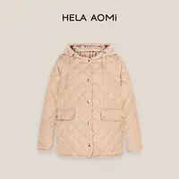 HELA AOMI“奶奶服中长款”90%白鹅绒卡其短款连帽羽绒服CY5DM63087
