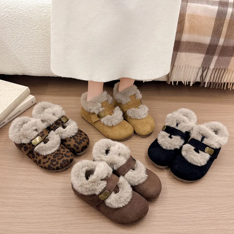 复古风博肯棉鞋女2025秋冬新款外穿一脚蹬魔术贴豆豆鞋软底乐福鞋