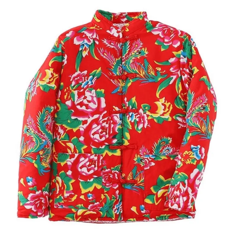 盘扣款新中式二棉东北大花棉袄