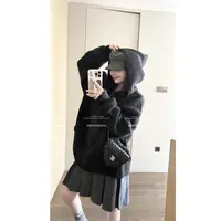 【阿乐家】大码微胖”薄雾绒绒“美式氛围感软糯大版纯色连帽拉链毛衣