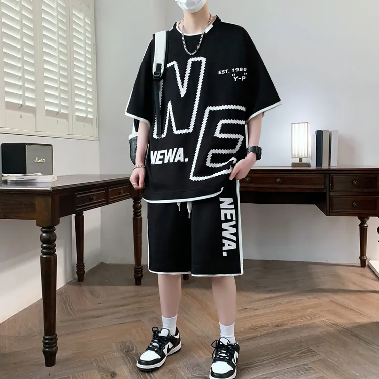 帅气薄款潮流短袖男生休闲运动套装运动青少年宽松ins男