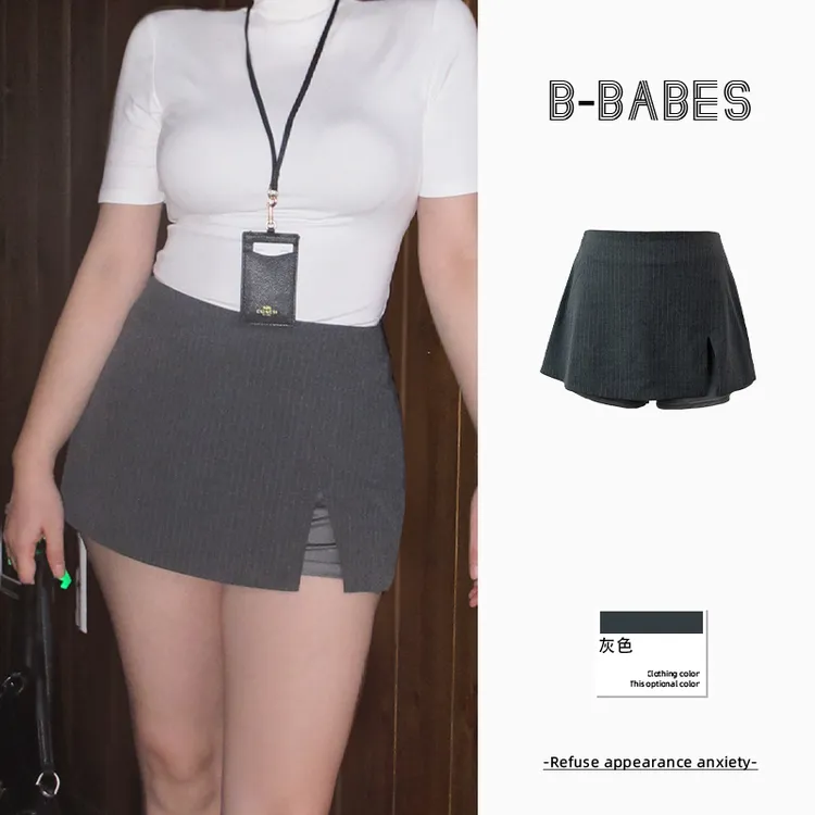 B-babes【高能小搭】西装短裙侧开叉辣妹高腰防走光显瘦a字短裙裤