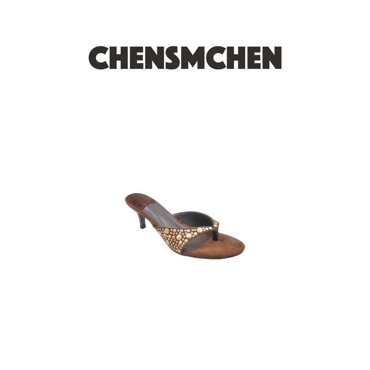 CHENSMCHEN 高级复古欧美风铆钉绒面人字凉鞋