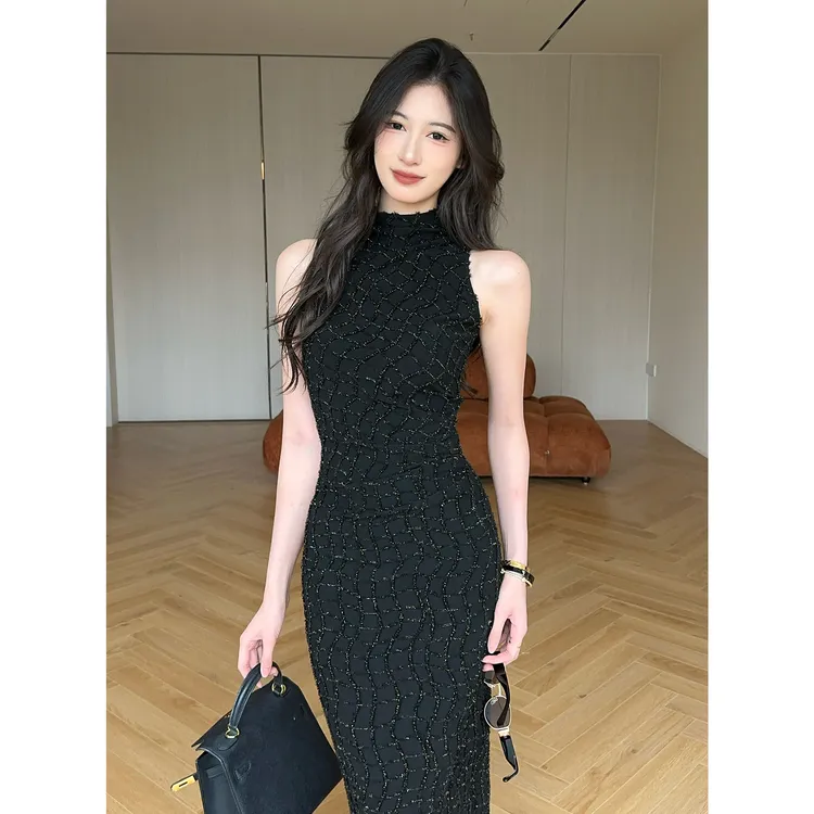 JIJINQI时尚气质显瘦夏季复古长款修身设计感连衣裙 JD04LZPT1217